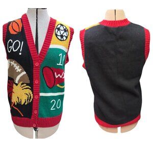 Vintage Laura Gayle School Sports Themed Basketball, Football Knit Sweater Vest